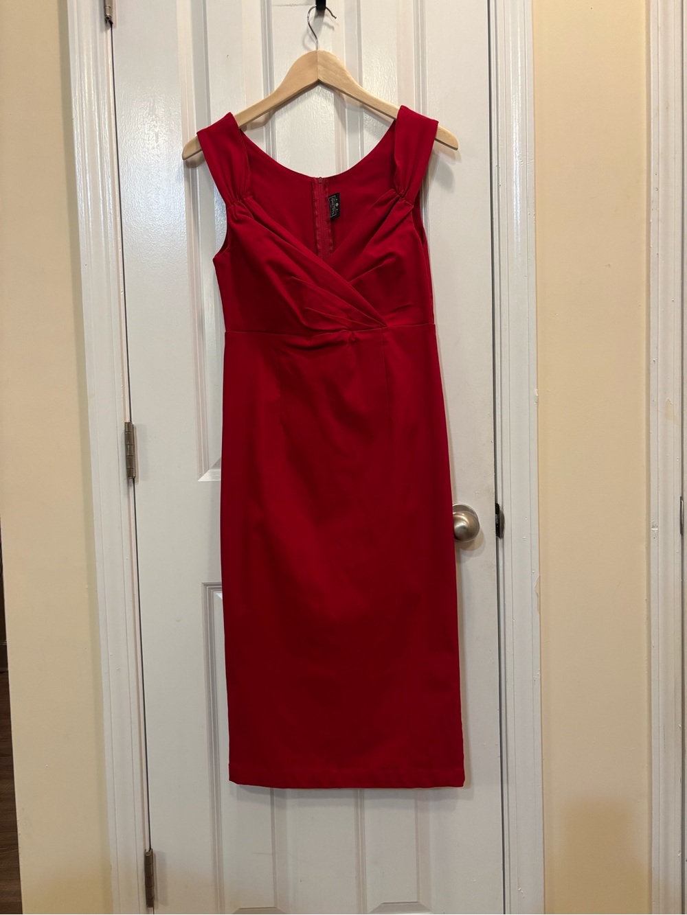 Rock Steady Deep Red Wiggle Cocktail Dress XL Pinup Retro Party Midi - Picture 4 of 10